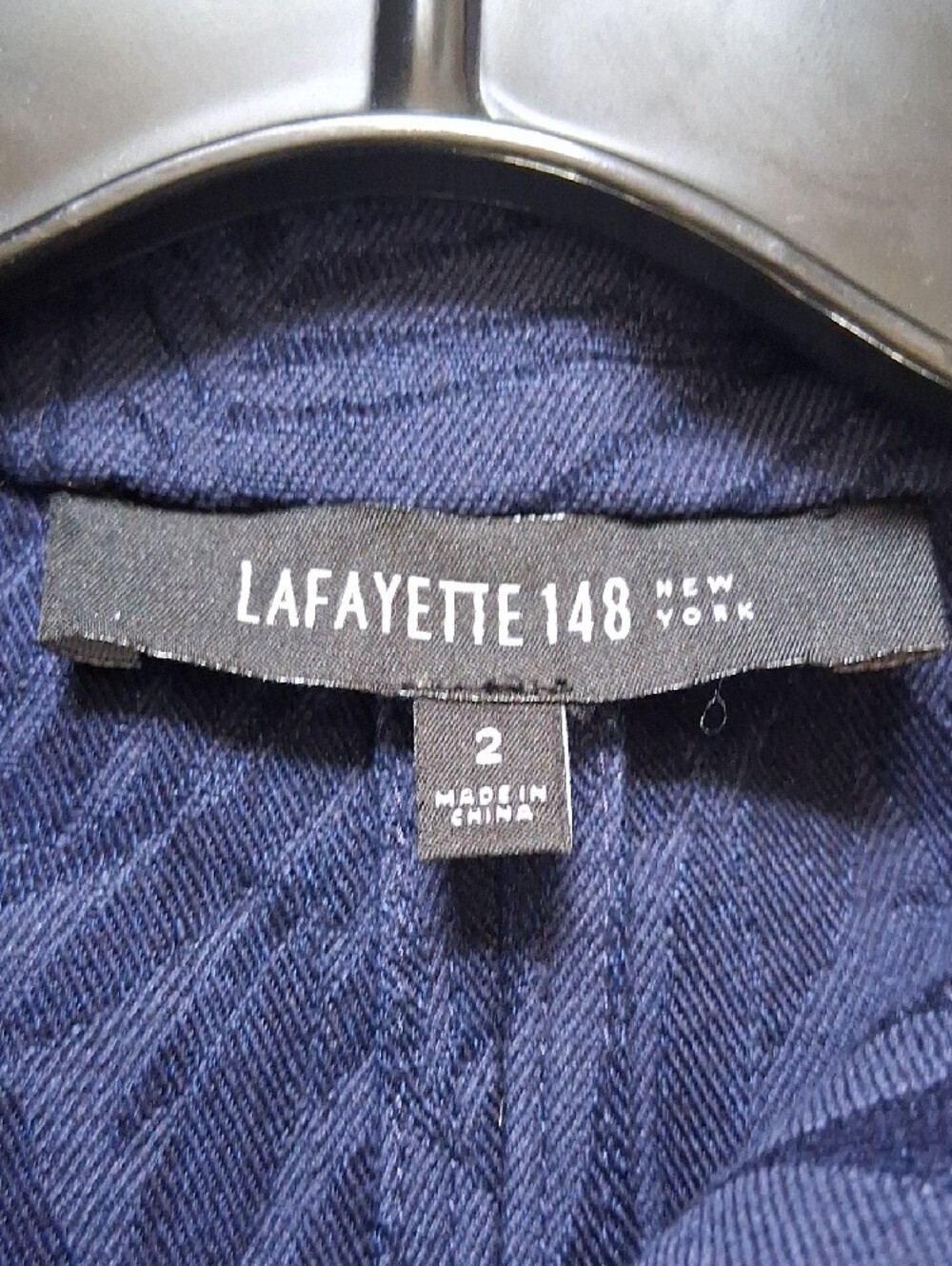 Lafayette 148 New York Navy Textured Zip-Front Midi Dress With Pockets - Picture 3 of 7